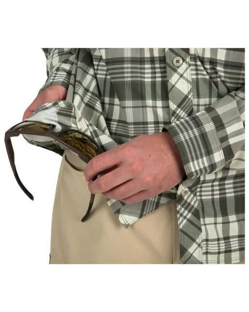 Long Sleeves|Bug Hoodies & Shirts|Simms Fishing Men's Bugstopper® LS Fishing Shirt Foliage Madras Plaid