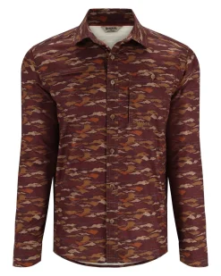 Long Sleeves|Simms Fishing Men's Simms Challenger LS Shirt 2024 Mahogany Riverbed Print